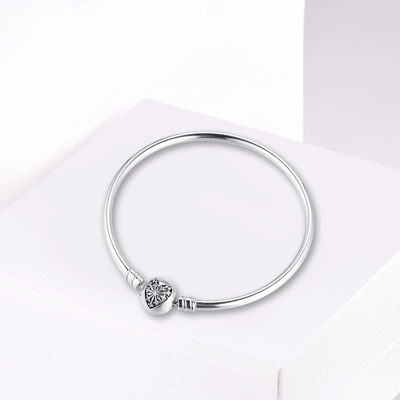 Настоящее серебро 925 пробы моменты серебряный браслет с сердцем зимы Застежка