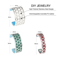 yoiumit 2021 stainless steel cuff womens bracelet 3 size honeycomb bracelet interchangeable leather bangles jewelry bijoux femm