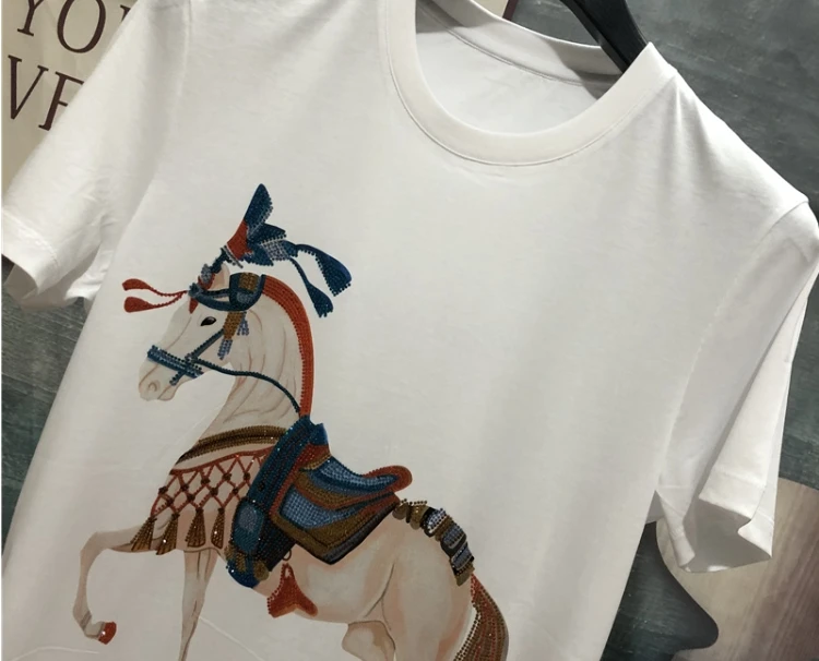 

20ss new fashion crown horse royal print diamond brand famous clothing top luxury tee t shirts designer for men