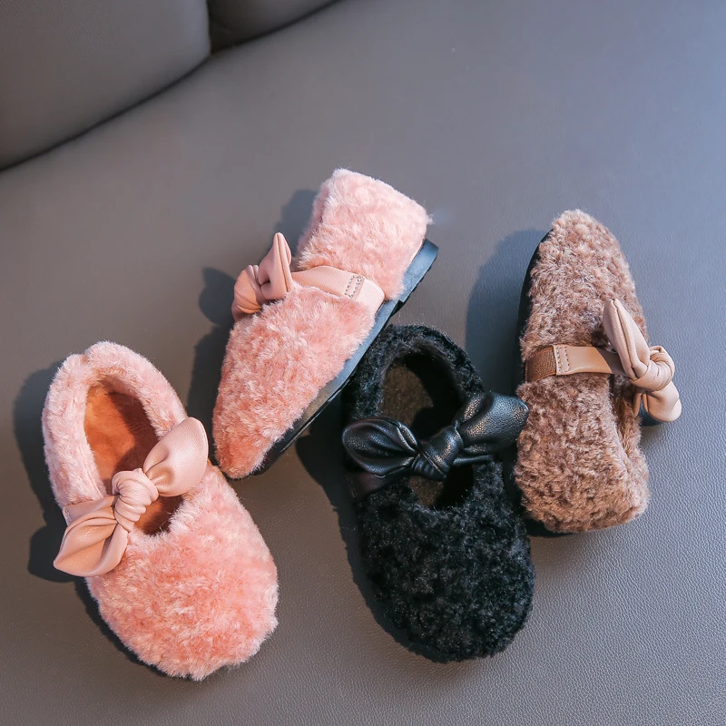 Новая зимняя детская обувь принцессы Обувь с бантом для маленьких девочек