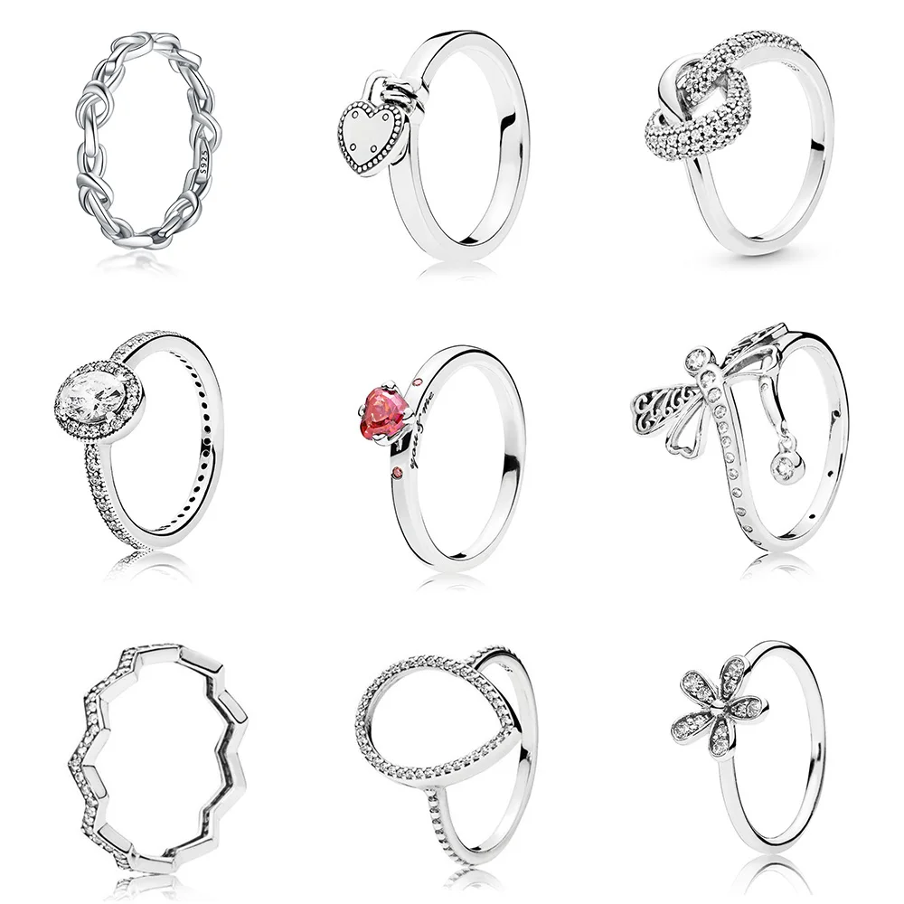 

Silver Color Ring Charms Red Cz Diy Flower Dragonfly Big Cz Heart Crystal Finger Ring For Women Party Jewelry