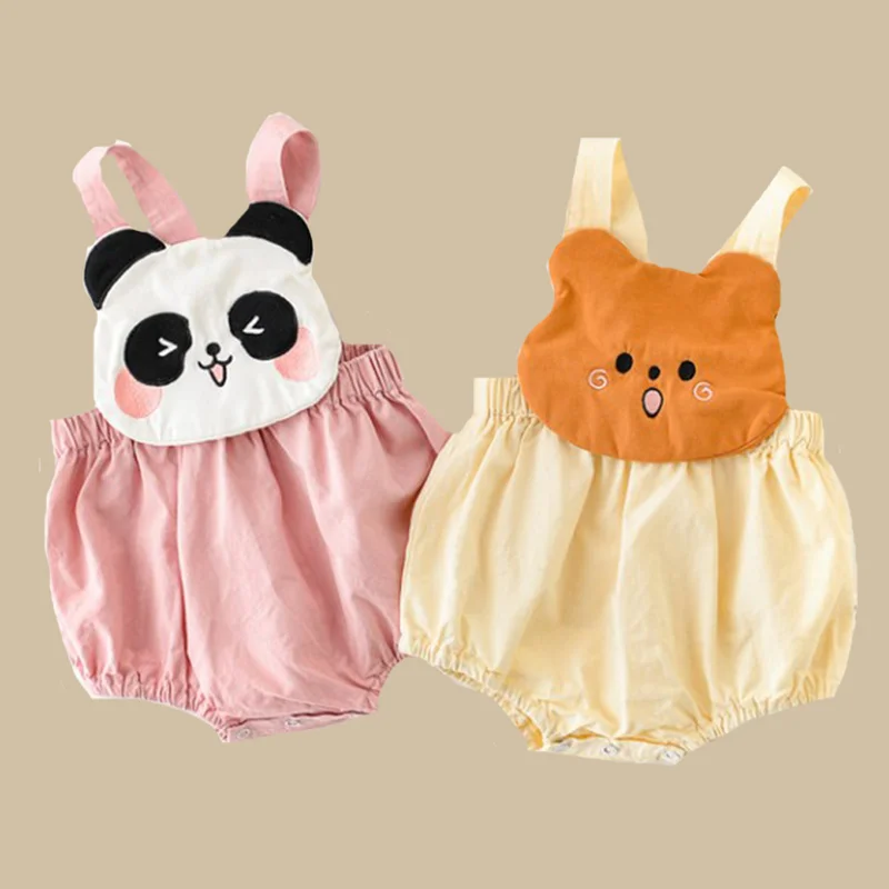 

2021 Cartoon Animal Cute 3D Embroidery Cool Suspender Pants Velvet Baby Romper Bodysuit Twin Outfits Boy Girl Toddler Clothing