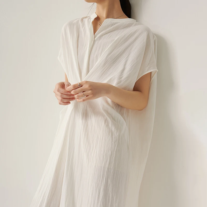 

High Waist Midi Dresses V Neck Shorts Sleeve Vintage Loose Women Dress For Female Fashion Clothing Summer Tide