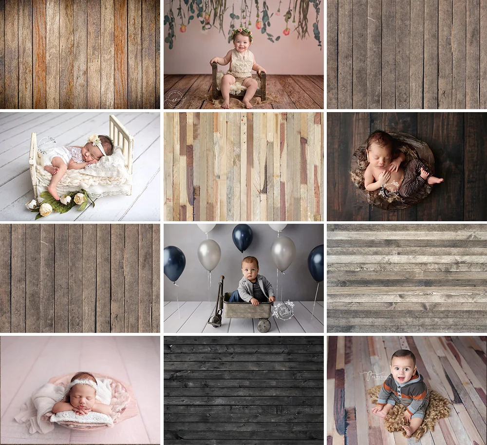

Wood Floor Backdrops Vintage Plank Newborn Baby Portrait Photography Backgrounds Board Professional Photo Studio Photozone Decor
