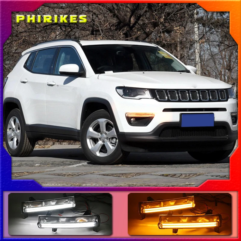 

1 пара для Jeep Compass 2017 2018 2019 светодиодный DRL Дневной светильник Водонепроницаемый Желтый Сигнальная лампа