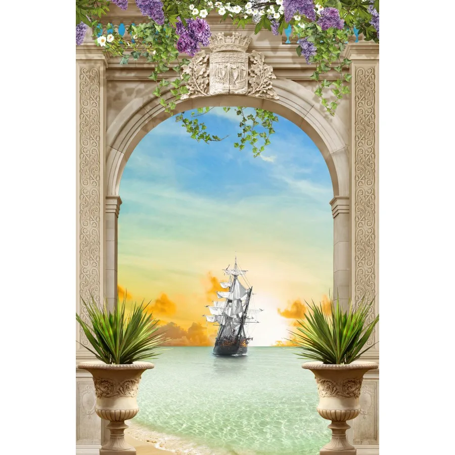 

Dusk Sea Beach Galleon Landscape Archway Photography Background Baby Child Portrait Photographic Backdrops For Home Photo Studio