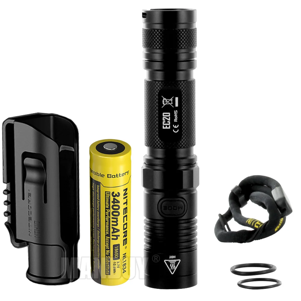 

Nitecore EC20 Flashlight +3400mAh 18650 Rechargeable Battery NTH10 Holder CREE XM-L2 LED 960LMs Outdoor Camp Torch Free Shipping