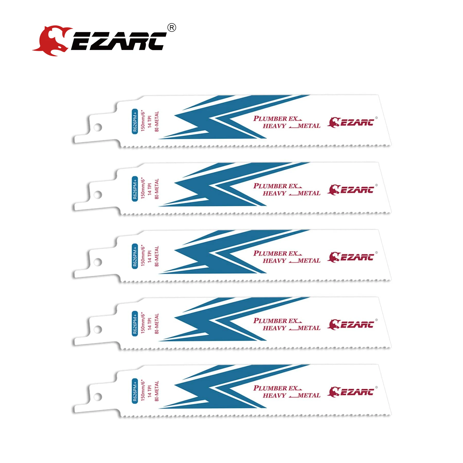 

EZARC 150mm 5pcs Reciprocating Saw Blade Bi-Metal Cobalt Sabre Saw Blades for Heavy Metal Cutting 6-Inch R626PM+ 14TPI (5-Pack)