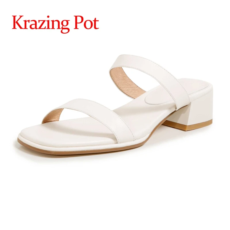 

lenkisen size 40 peep toe full grain leather leisure British school med heel beauty girl young lady slip on sandals women L39