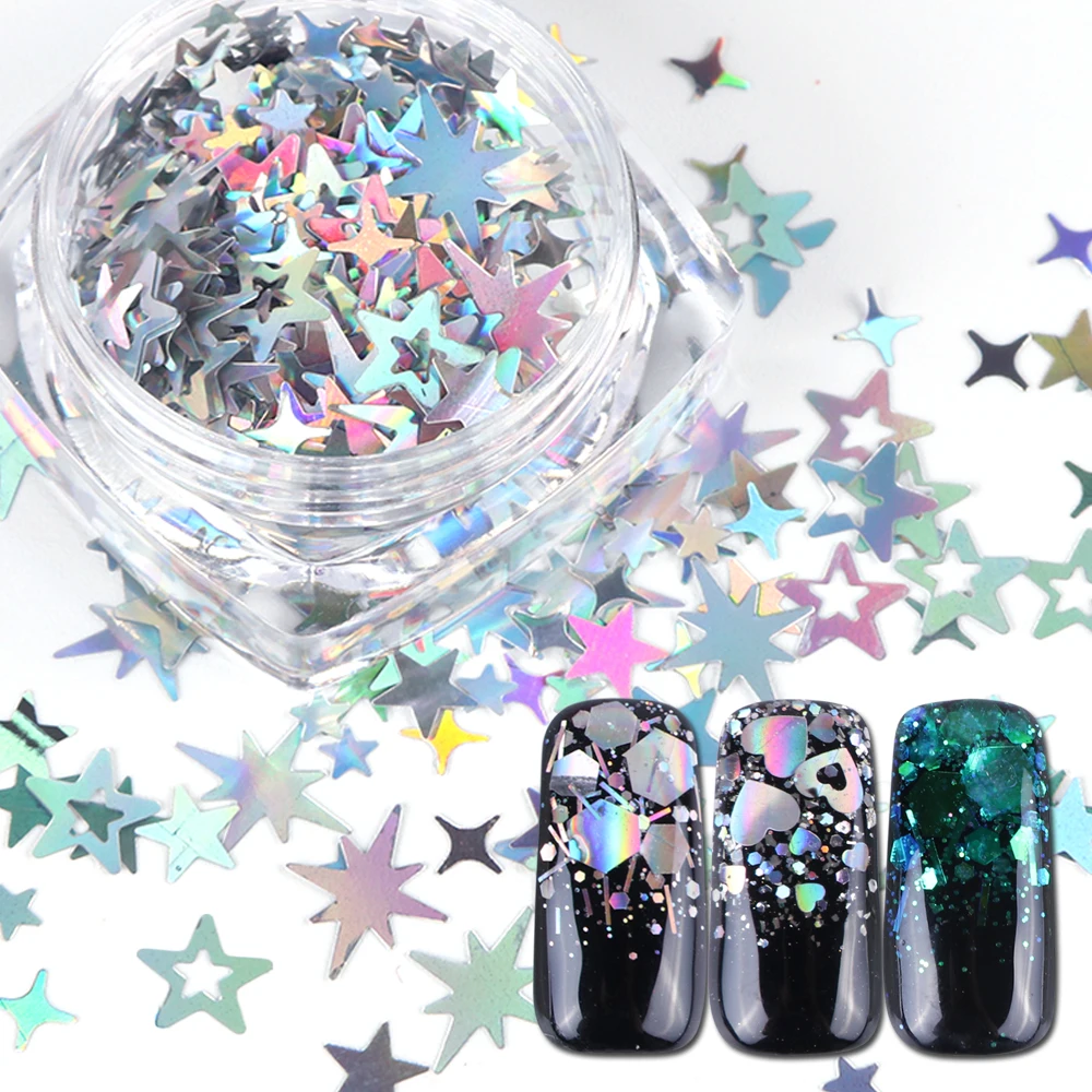 1 коробка лазерный блеск для ногтей порошок блестки пыль Шестигранная звезда