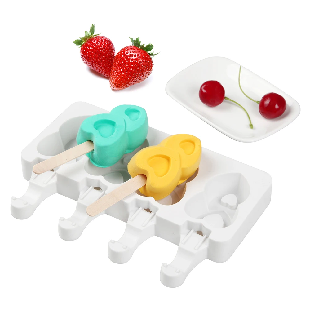 

Silicone Ice Cream Mold DIY Homemade Popsicle Moulds Freezer 4 Cell 2 Heart Ice Cube Tray Popsicle Barrel Makers Baking Tools
