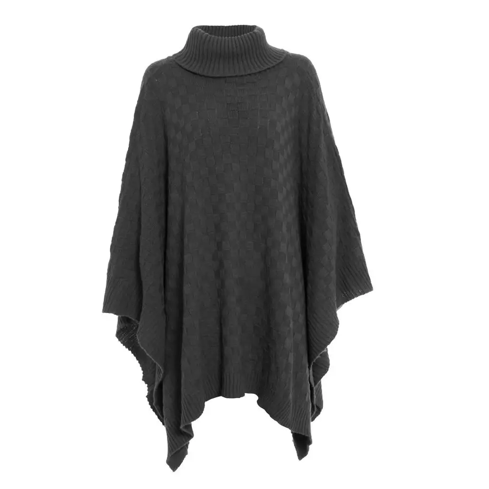 

ZOGAA Red Turtleneck Autumn Winter Women Sweater Shawls Cloak Ladies Solid Grid Knitted Wrap Cowl Pull Femme Poncho Jumper Cape