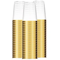 100x gold plastic cups 10 oz clear plastic cups tumblers gold rimmed cups fancy disposable wedding cups elegant party cups with