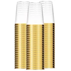 100х Золотые пластиковые чашки, 10 унций, прозрачные пластиковые чашки, стаканчики, чашки с золотой оправой, Необычные одноразовые Свадебные чашки, элегантные чашки вечерние с