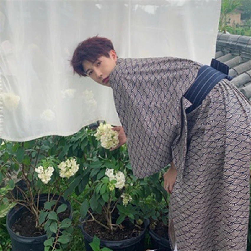 Халат-кимоно для мужчин юката хаори самурайский хлопок пижама длинный кардиган