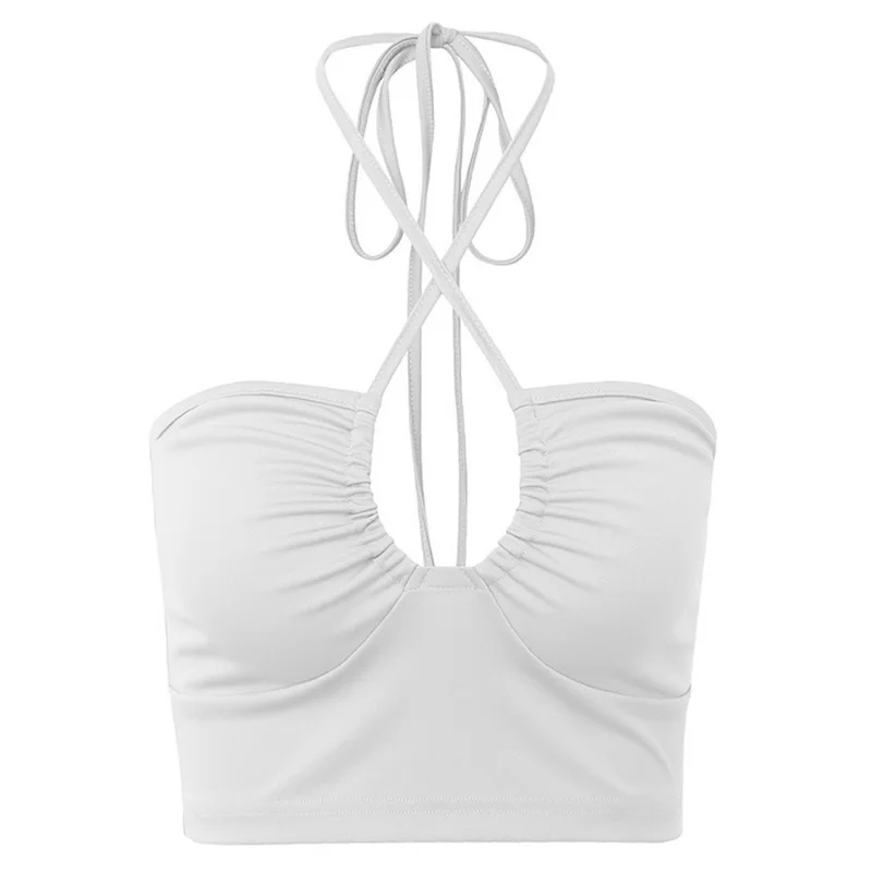 2020 New Women Sexy Solid Lace Up Bow Halter Top Fashion Sleeveless Backless Tube Tops Female Streetwear Green | Женская одежда