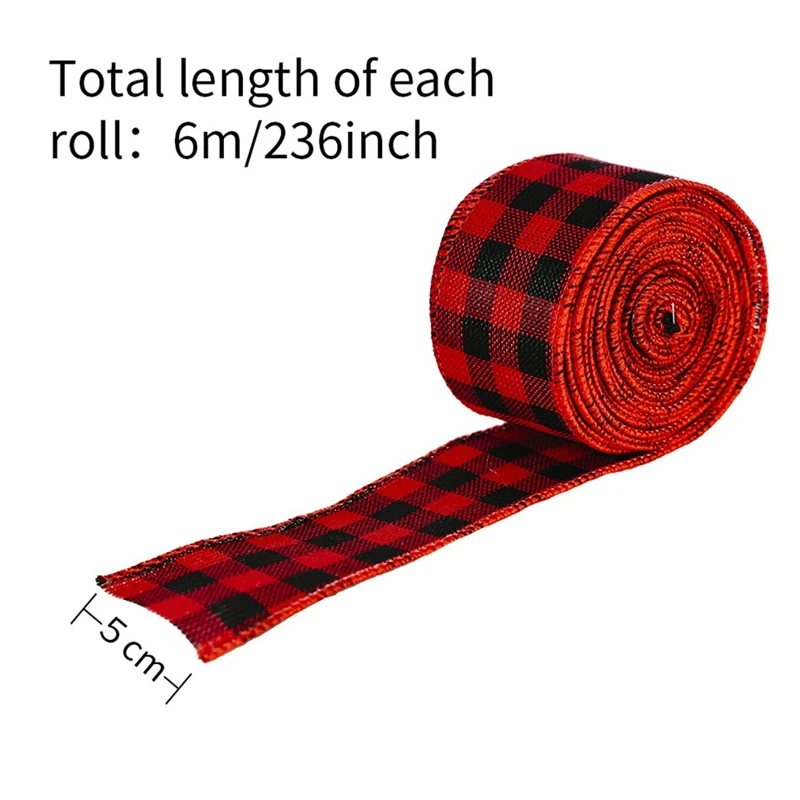 

Red And Black Lattice Ribbon Christmas Atmosphere Arrangement Lattice Printing Webbing Cloth 6 Meters Christmas Party Gift Decor