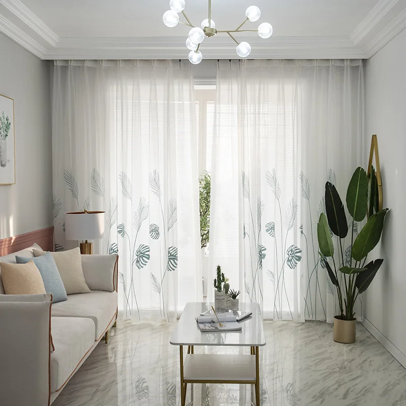 Пасторальный оконный экран с вышивкой пальмовых листьев японский дышащий и