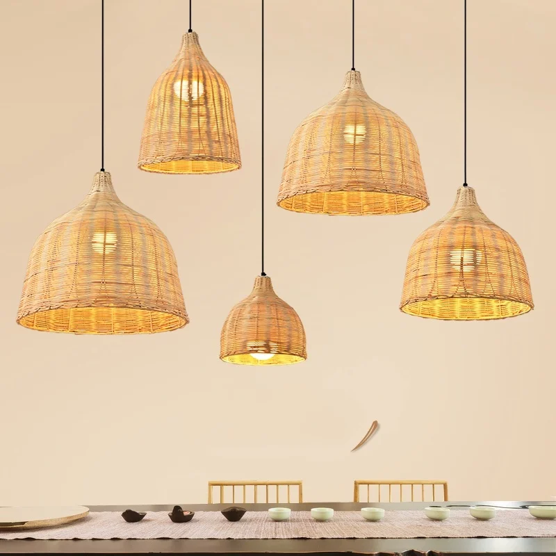 

Rural Style Handmade Rattan Weaving Pendant Lights Restaurant Cafe Dining Room Hanglamp Home Decor Bamboo Loft Led Hanging Lamp