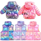 Новинка 2021, Осенний Детский Теплый жилет, пуховик с капюшоном с Микки Маусом, яркий блестящий жилет, детская зимняя верхняя одежда, куртки для девочек