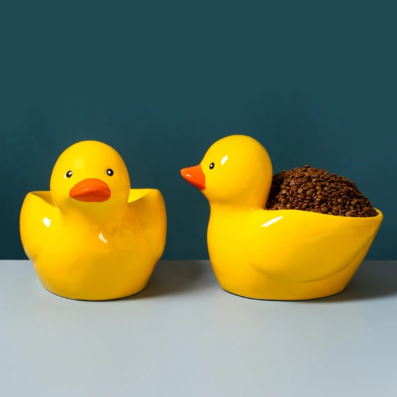 

1pcs Cute Cat Food Bowl Ceramic Duck Shape Tilting Cat Bowl Pet Feeding Bowl Pet Dish Bowl Pet Products