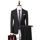 Однотонная одежда для мужчин деловой костюм для мальчиков комплект из двух предметов: Черный, серый цвет хаки Slim Fit мужской деловой, Банкетный Свадебный Наряд жениха (пиджак + брюки)