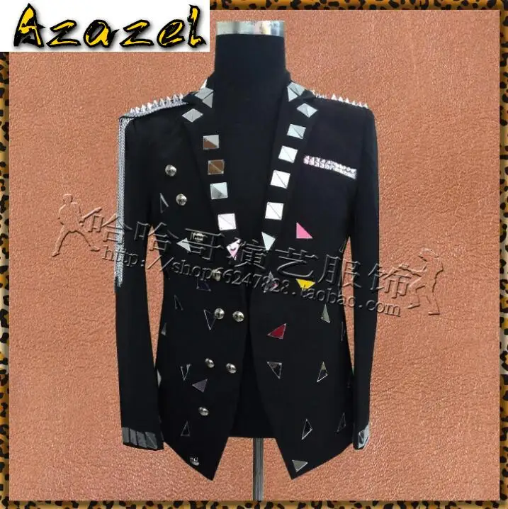 

Hot high quality New men's mirror small suit Coats Nightclub bar male singer lens Blazer costumes stage sequins show suits S-3XL