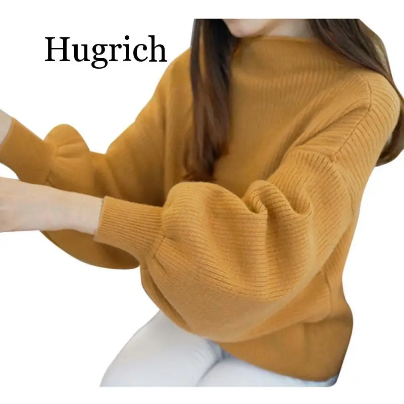 

Женский вязаный свитер с высоким воротником и рукавами-фонариками