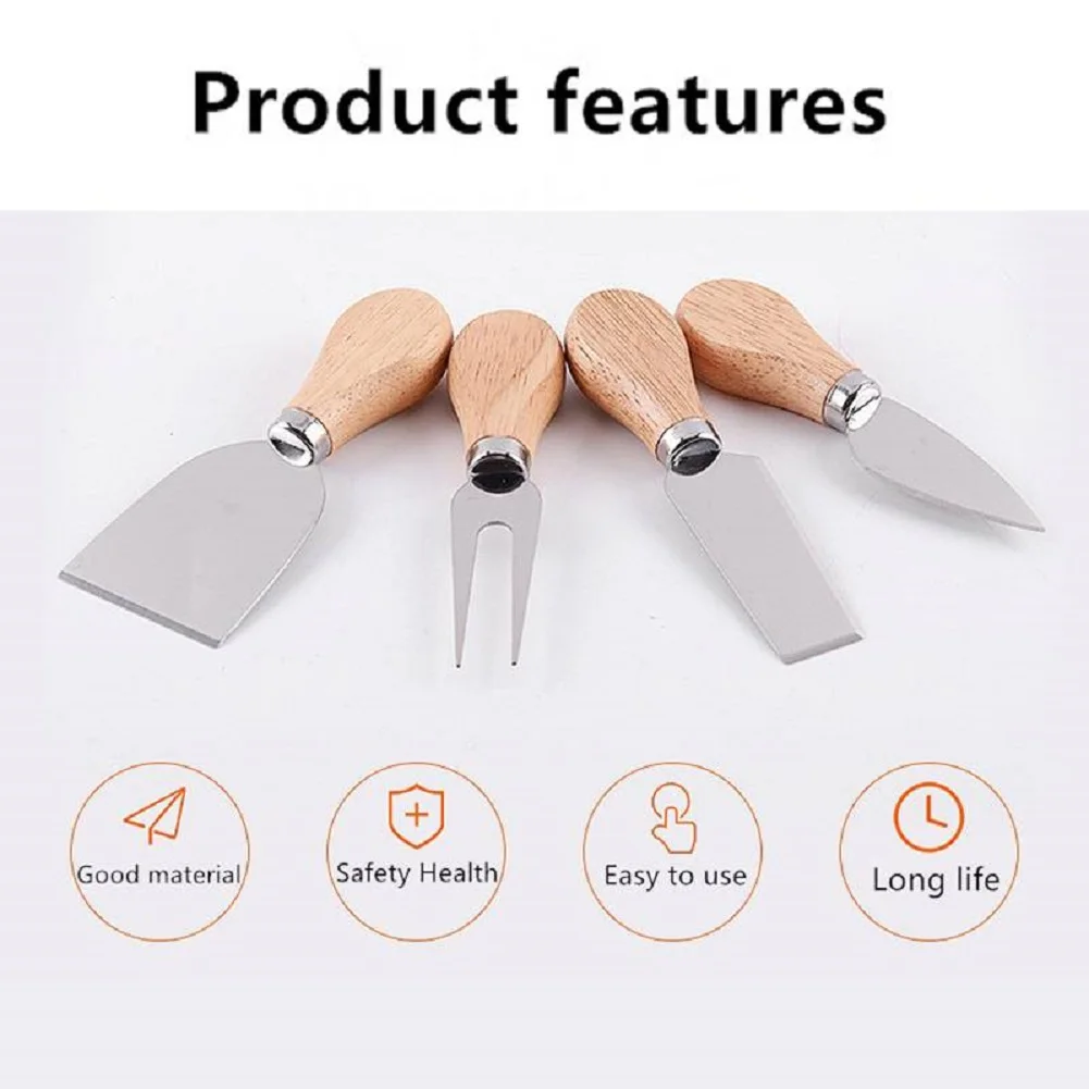 

4Pcs In Different Style Wood Handle Stainless Steel Butter Cheese Pizza Cutter Fork Kitchen Craft Cutting Tool Set