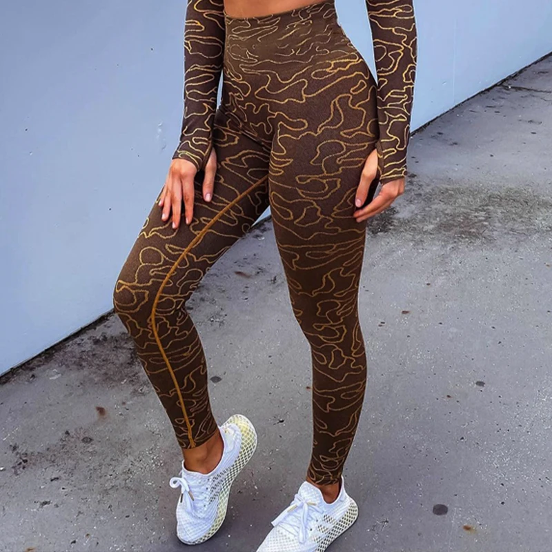 

Fashion Stripe Leggings Sport Women Fitness Yoga Pants Shark Elastic Waist Knitting Seamless Leggings Sport Pants Tight
