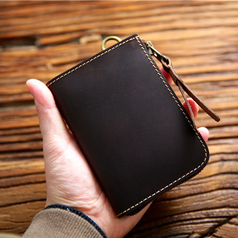 Мужской винтажный кошелек из 100% натуральной кожи короткий ручной работы