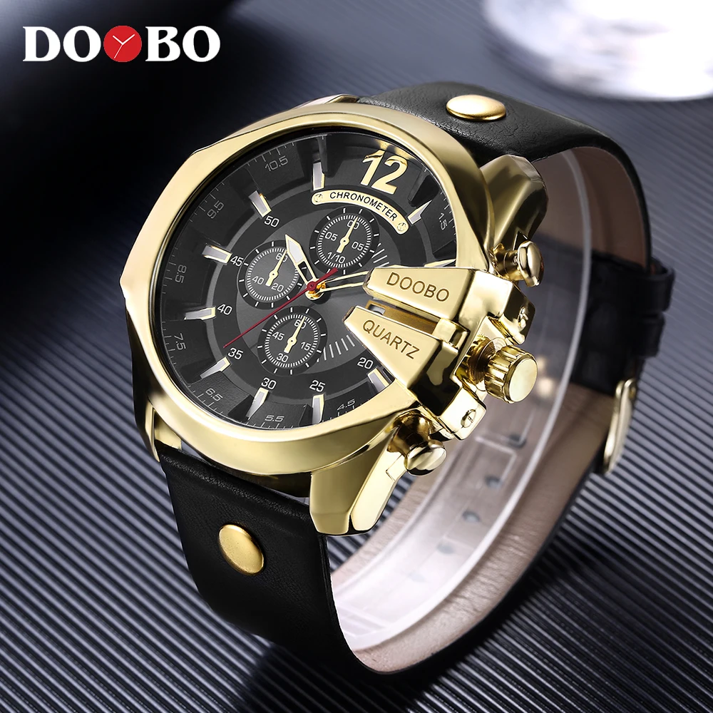 Мужские кварцевые часы DOOBO роскошные дизайнерские золотого цвета простые для