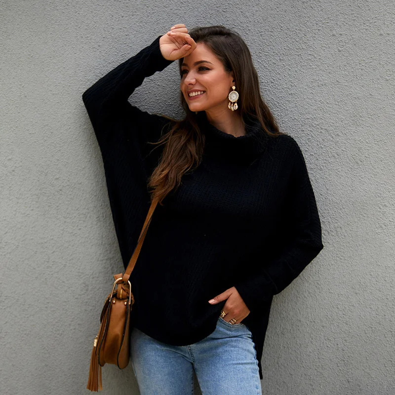 Женский вязаный свитер с высоким воротом трикотажный кардиган свободная