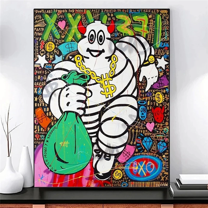 Граффити поп-арт украшение шин денег холст искусство абстрактной стены картина