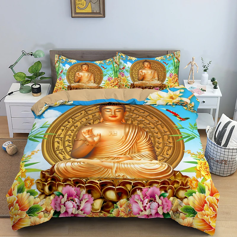 Король Queen Постельное белье индийский Улыбка Будды пододеяльник петь двойной