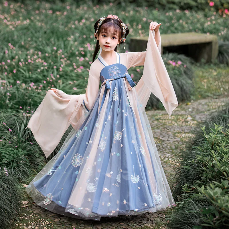 Платье Hanfu для девочек новинка 2021 тонкая супер сказочная детская одежда