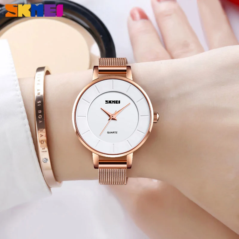 Часы SKMEI женские кварцевые простые элегантные водонепроницаемые из нержавеющей