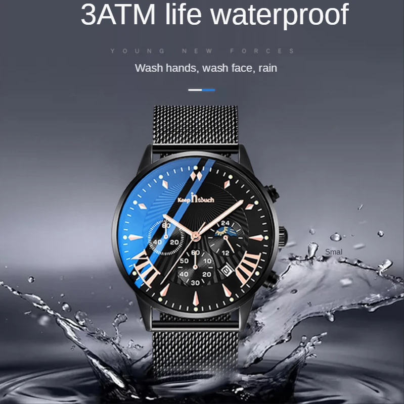 

Multi-function man watches solid steel with luminous waterproof watches three eye six stitches quartz watch