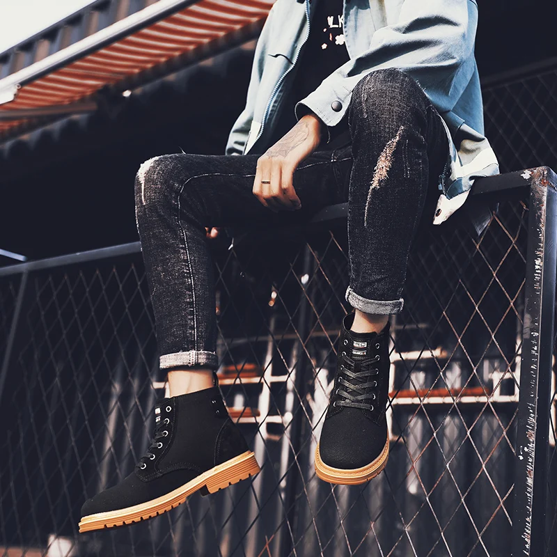 

Hot Men Boots Fashion Warm Winter Men shoes Autumn Leather Footwear For Man New High Top Canvas Casual Shoes Men