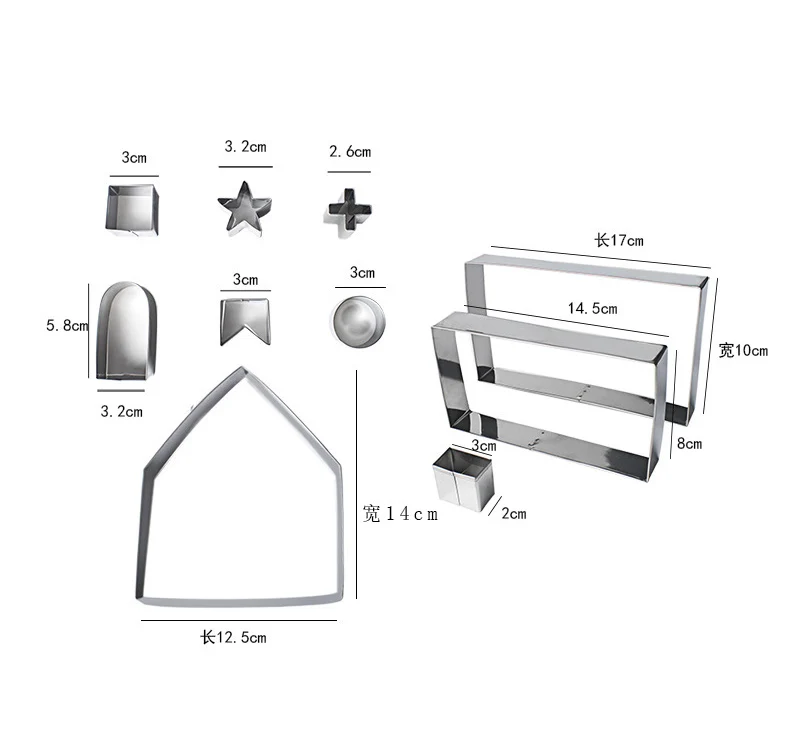 

New 3D three-dimensional stainless steel biscuit mold Christmas Gingerbread House 10 sets of baking tools wholesale
