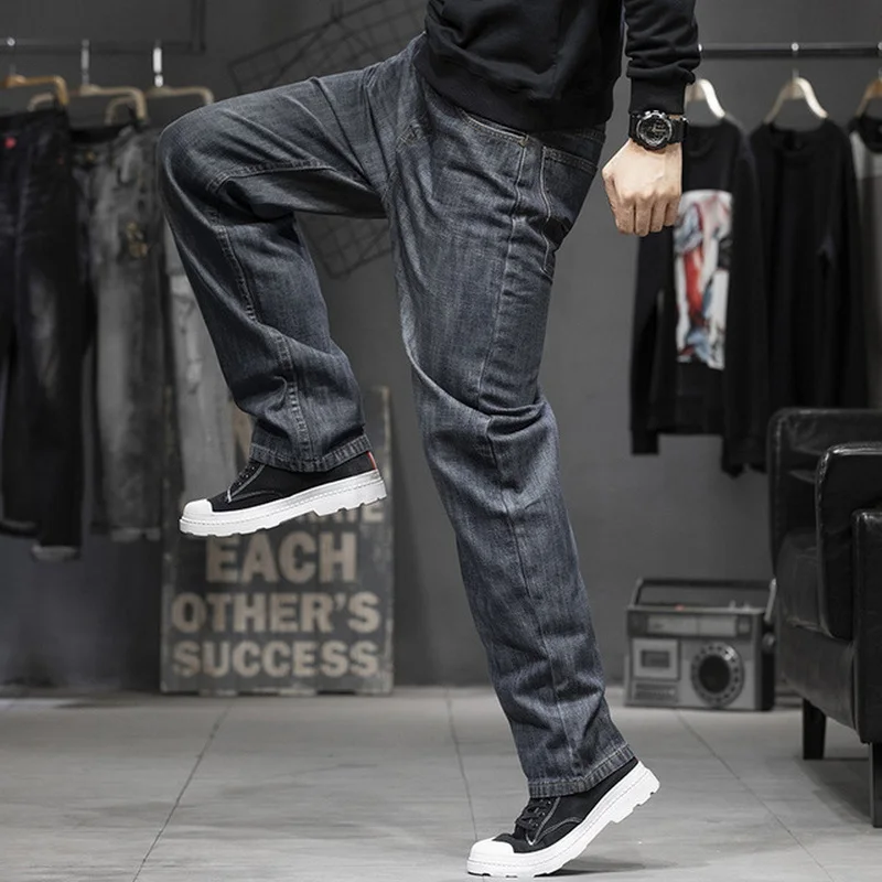 Men Jeans Fall/Winter Men Trousers Deep Crotch Lengthened Jeans Male Loose Straight Denim Pants Wide Leg Jeans