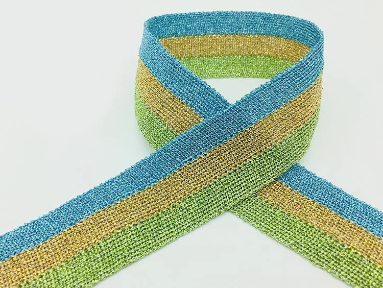 greengoldblue 15 ярдов золотые серебряные полосы вязаные тесьма ленты Спортивные штаны брюки боковые кружевные ленты Швейные ленты тримминги DIY аксессуары - Цвет: greengoldblue