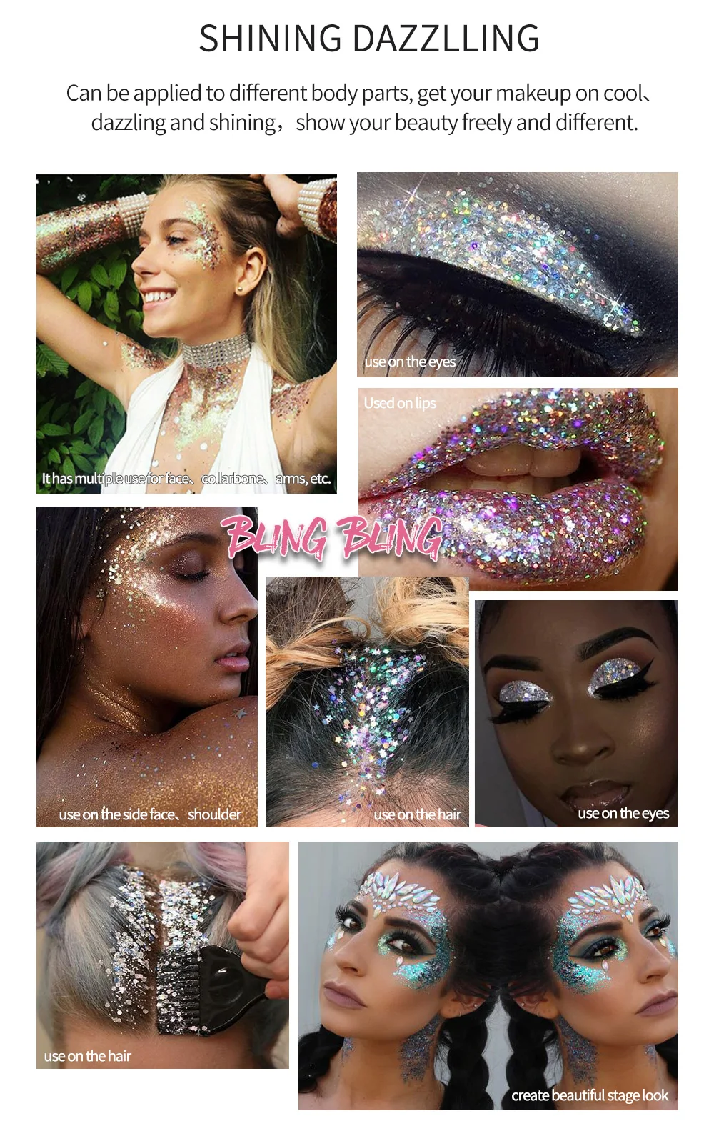 Блестящие разноцветные водостойкие тени для век с перламутровыми блестками| |