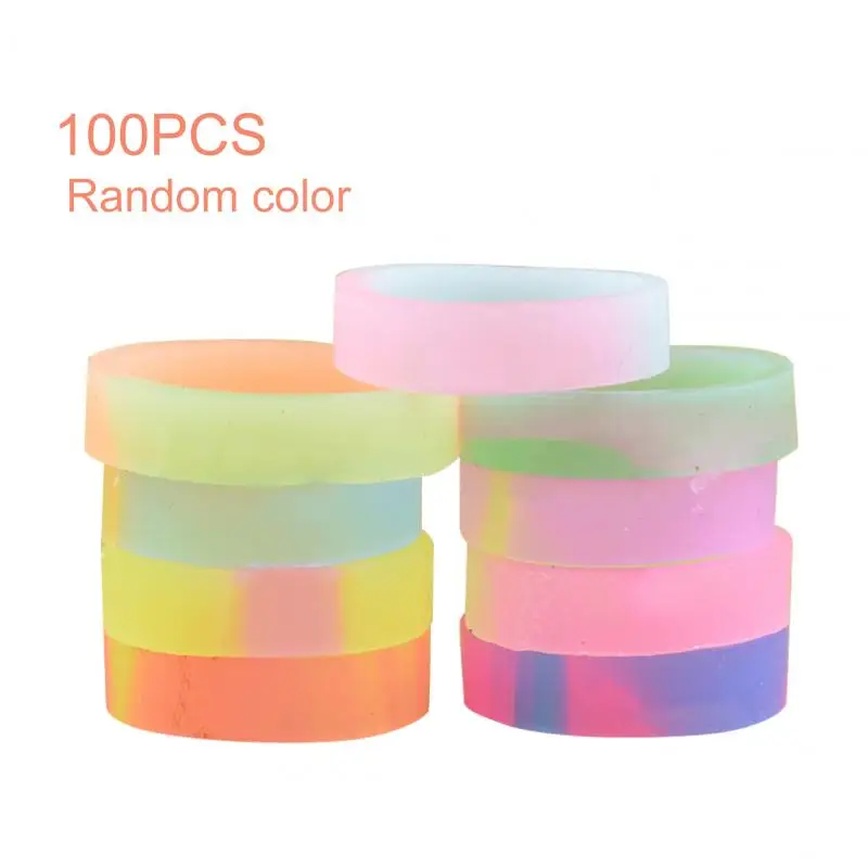 

100pcs/set Night Glow Toy Girls Elastic Finger Ring Decoration Gift Colorful Party Cute Kids Silicone Ring Dark Luminous Toy