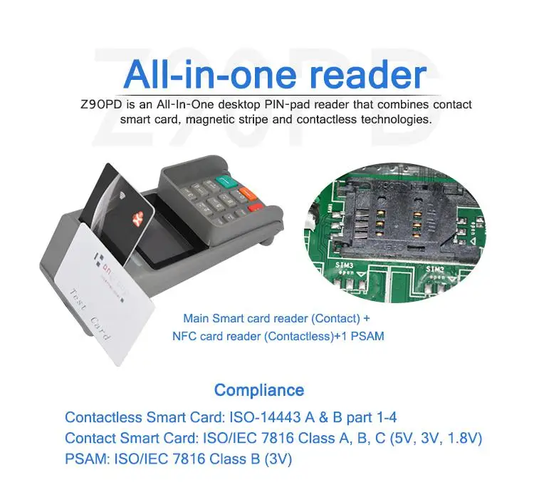 Считыватель карт emv 4 в 1 настольный безопасности E-payment ATM POS USB Pinpad безопасности USB E-payment POS Pinpad с ЖК-дисплеем Z90PD