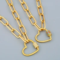 hip hop style heart necklace for women gold plated statement necklace thick chain inlaid cz carabiner lock clasp jewelry present