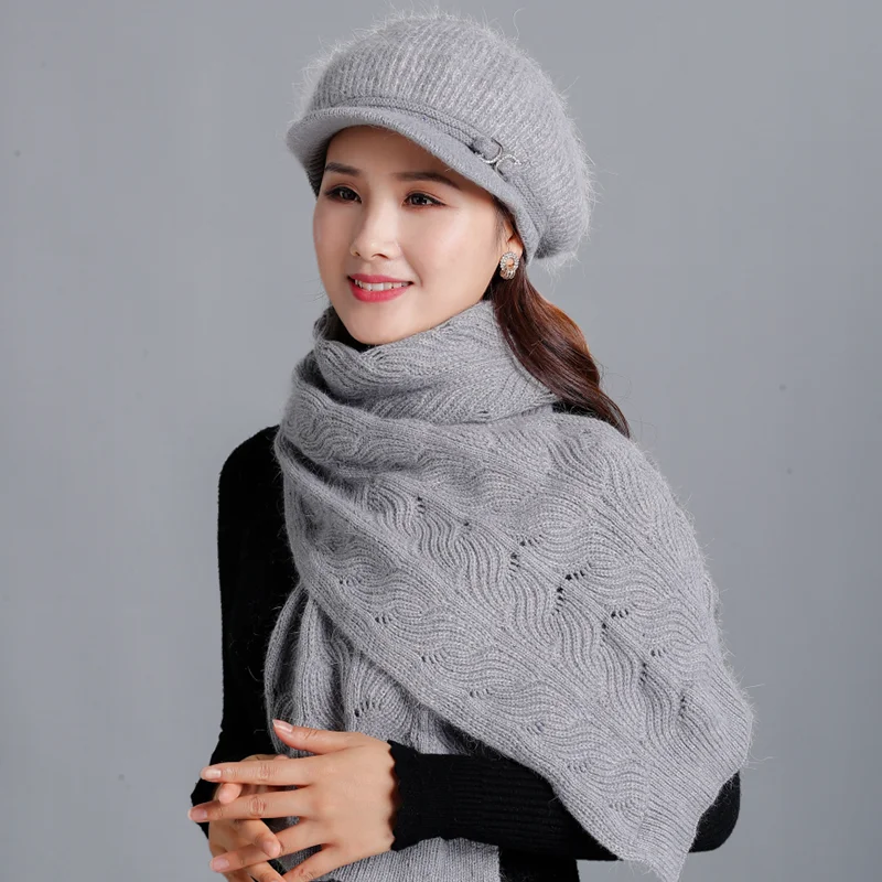 Новинка 2018 вязаная зимняя шапка и шарф из кроличьего меха женские облегающие