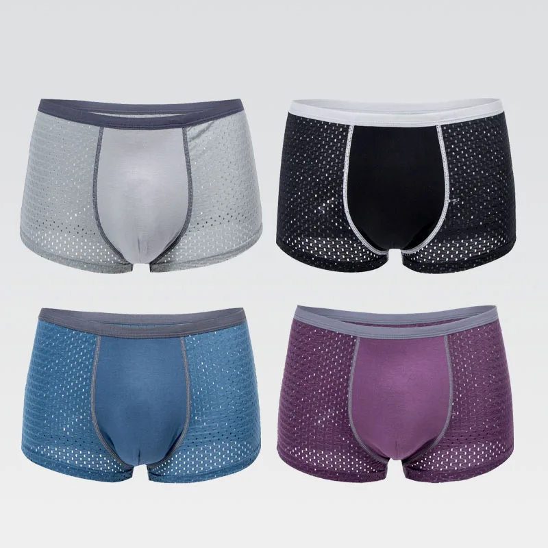 

4 teile/los Mesh Boxer Shorts r Unterwsche Boxer Homme Sexy Transparent Herren Unterhose Atmungs Ice Silk Sommer Hschen