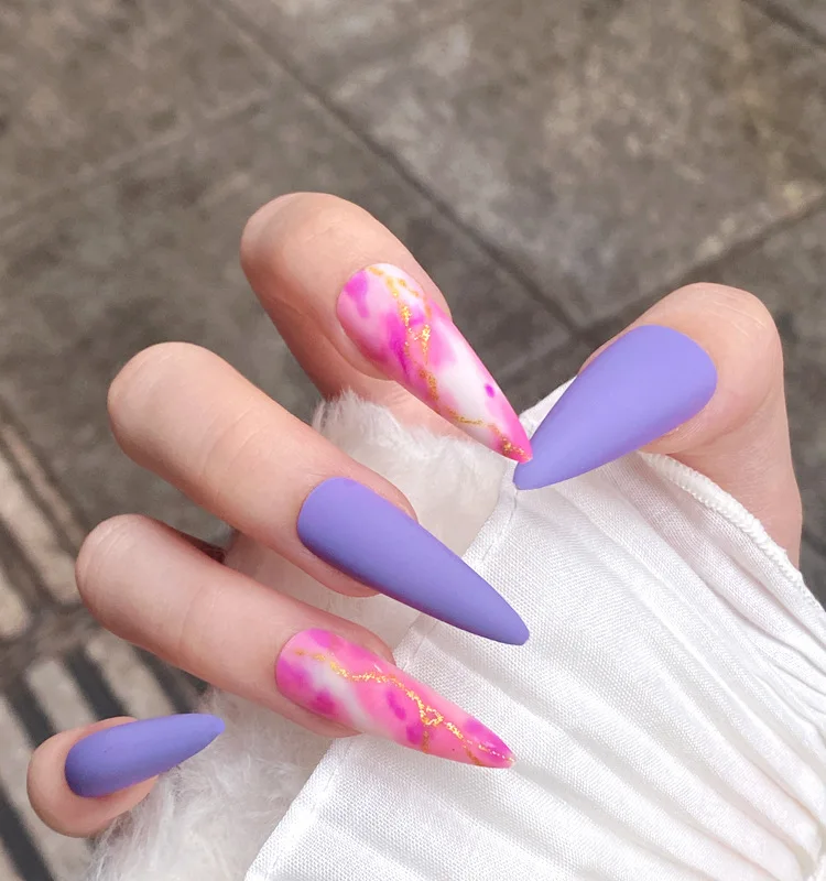 

Патчи для ногтей пурпурные съемные супер длинные, 24 шт.