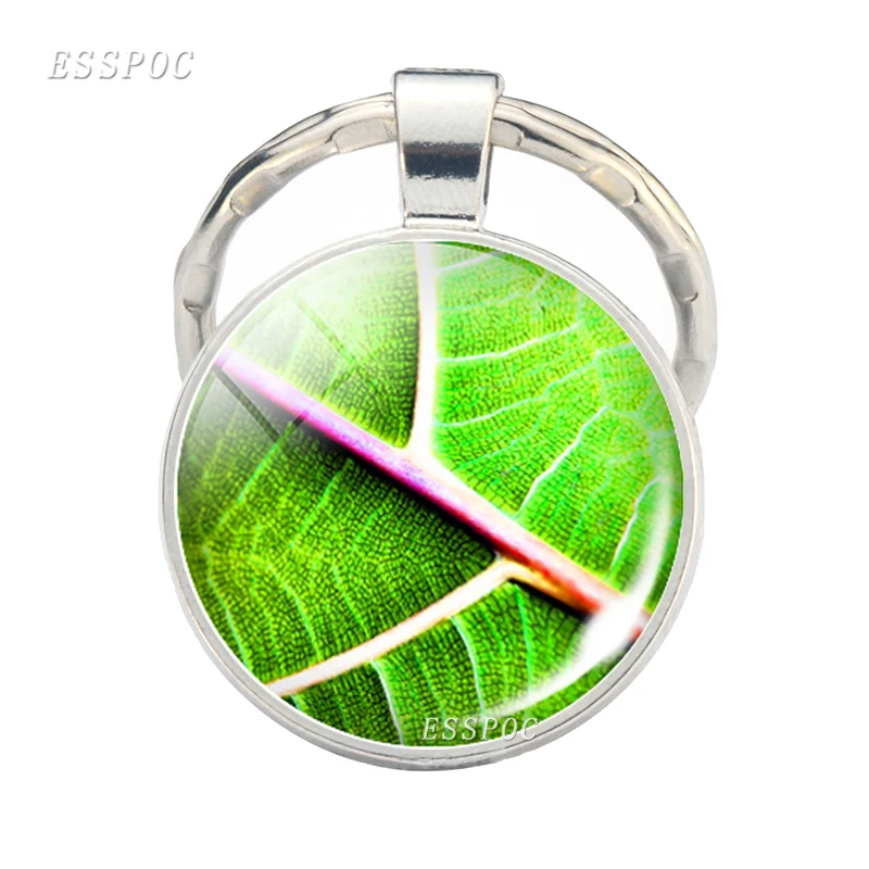 Зеленый Жилка листа узор брелок со стеклянным кабошоном ювелирные изделия для